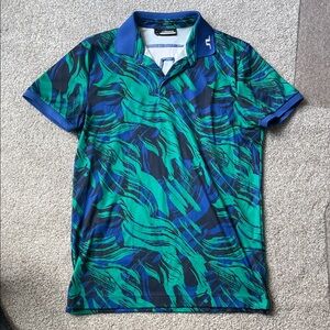 J. Lindeberg Blue and Green Patterned Golf Shirt